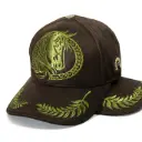 Gorra Trocha Pura Cuerina café Logo Caballo Dorado