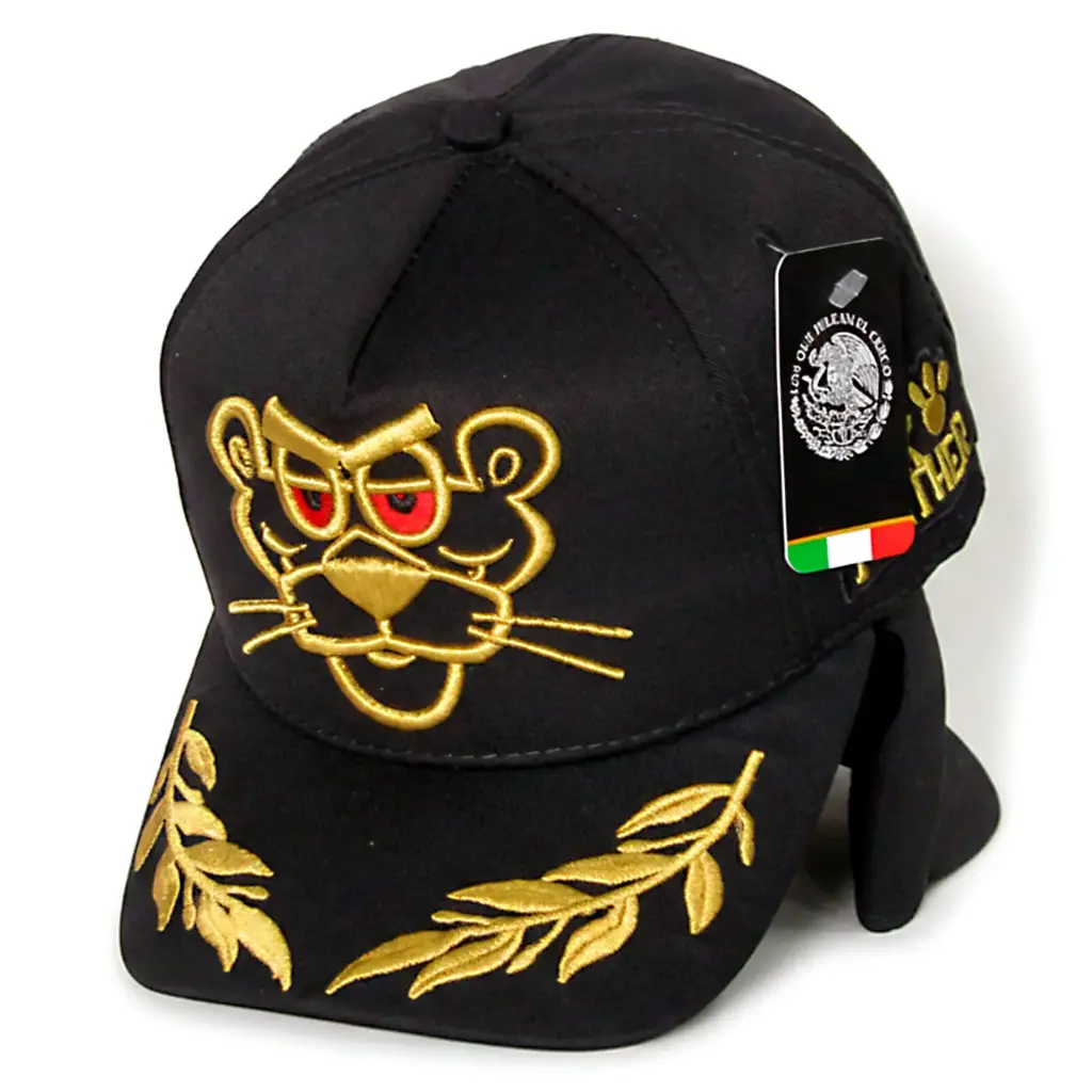 Gorra Bélica Pantera Rosa Logo Dorado Clasico negra