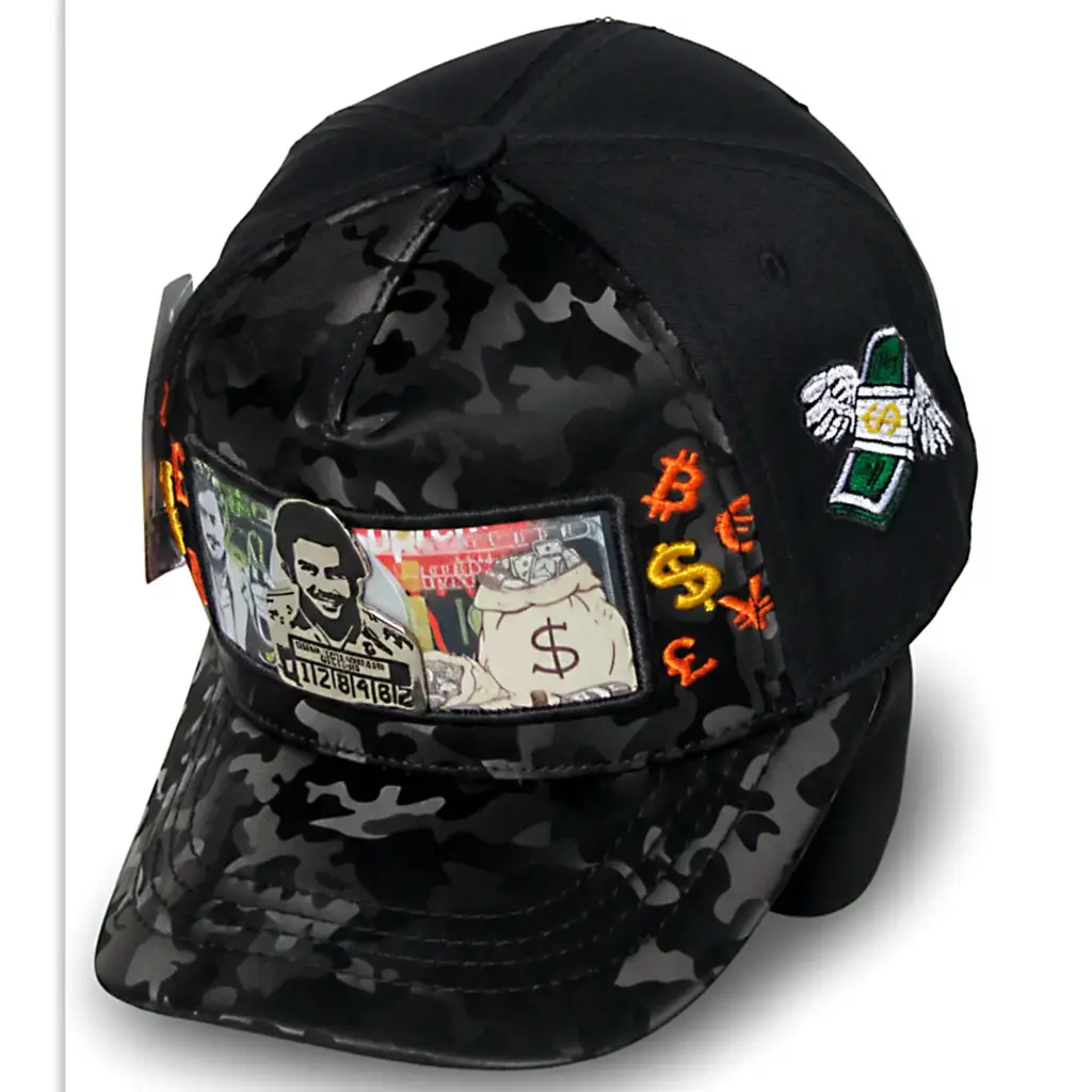 Gorra Bélica Camuflada Negra Plaqueta Pablo Escobar