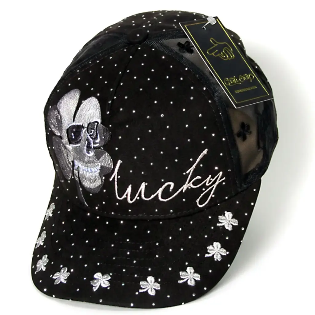 Gorra Bélica Bordada Calavera Trébol negra