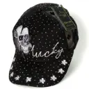 Gorra Bélica Bordada Calavera Trébol negra