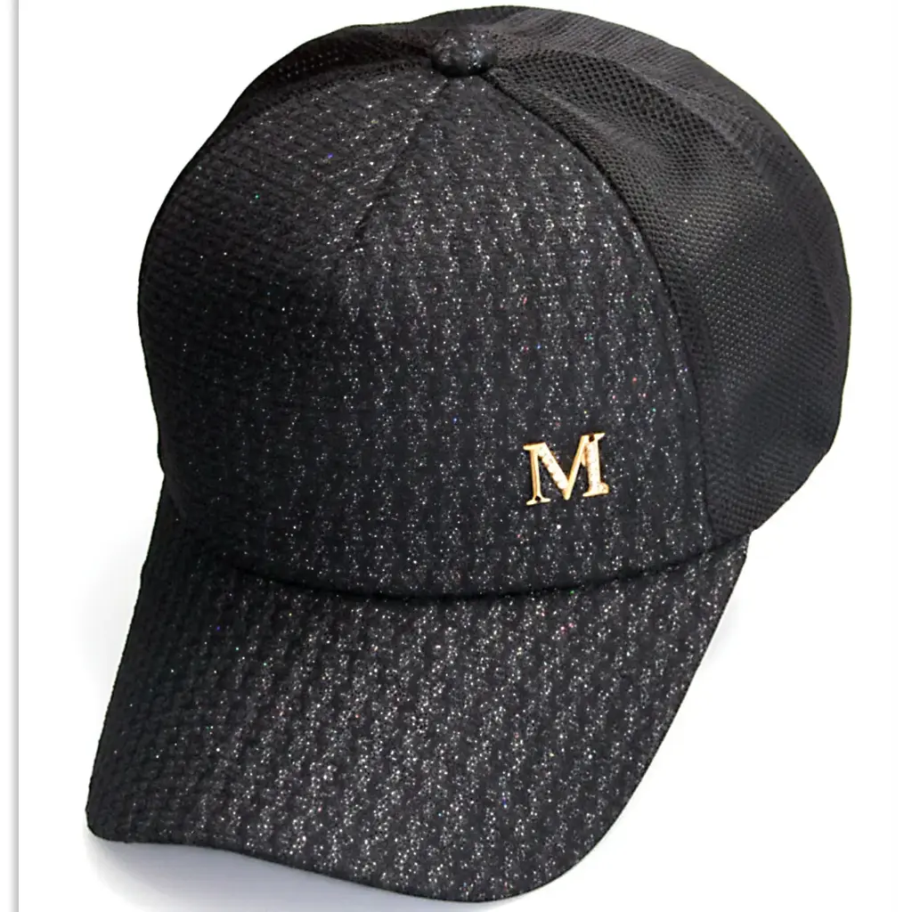 Gorra Dama Plaqueta "M" Brillantina negra