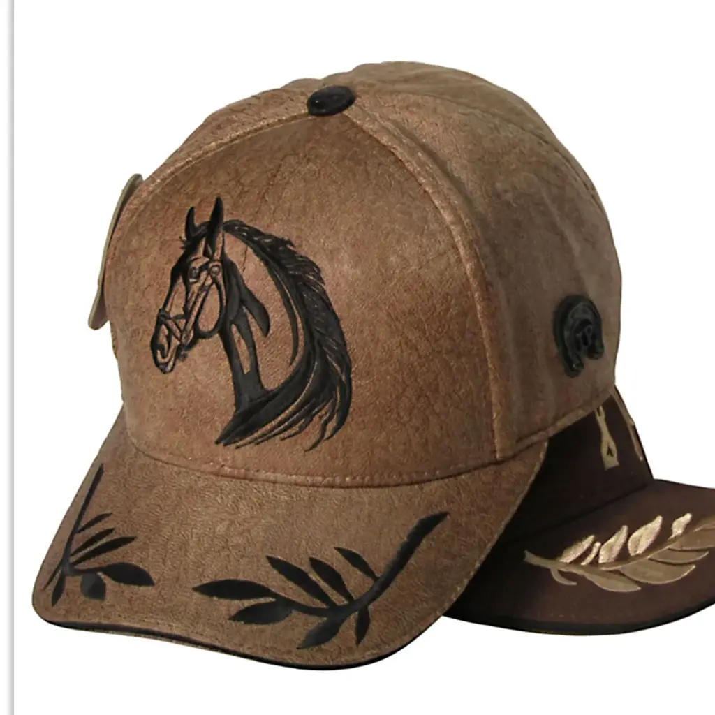 Gorra Trocha Pura Cuerina cafe Logo caballo negro
