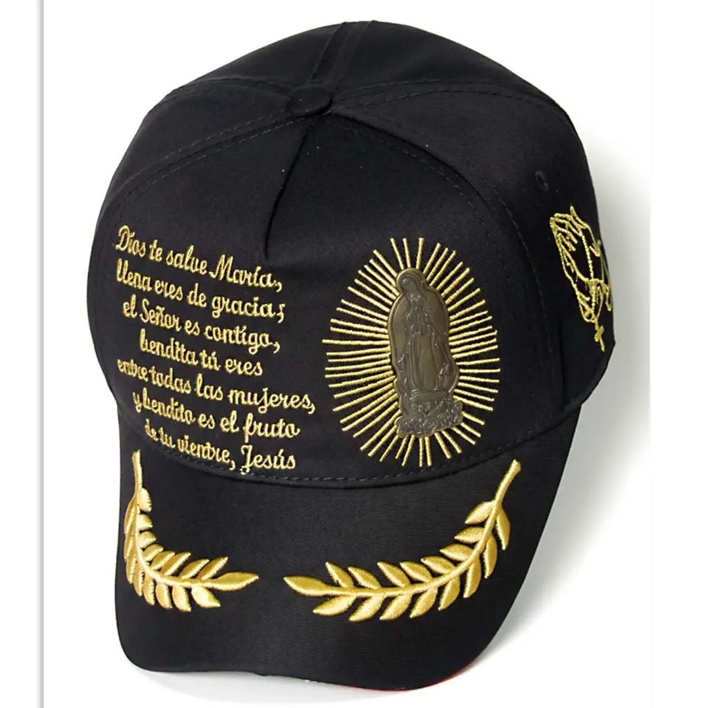 Gorra Bélica Virgen María Logo Metálico Dorado negra