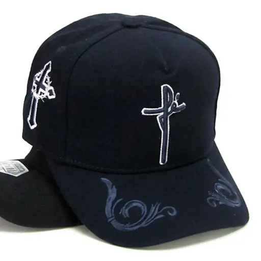 [G168] Gorra Bélica Cruz Fe Curva azul