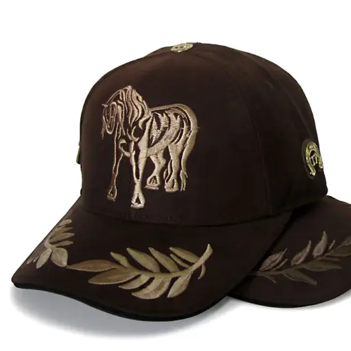 [G185] Gorra Trocha pura Gamuzada Logo Caballo Café