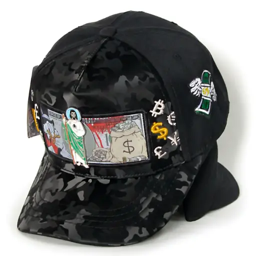 [G375] Gorra Bélica Camuflada Negra Jesús Plaqueta