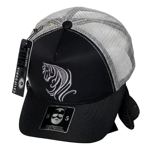 [G543] Gorra California Bordado Caballo Enmallada negra