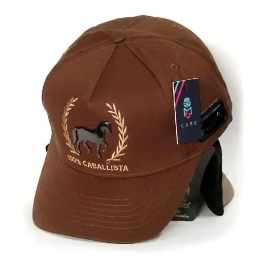 [G624] Gorra 100% Caballista Logo Plaqueta Caballo Antifluido cafe