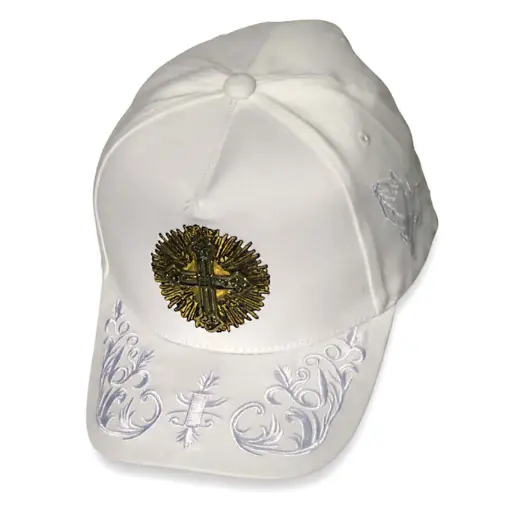 [G635] Gorra Pontesanto Logo Plaqueta Cruz Dorada Antifluido blanca